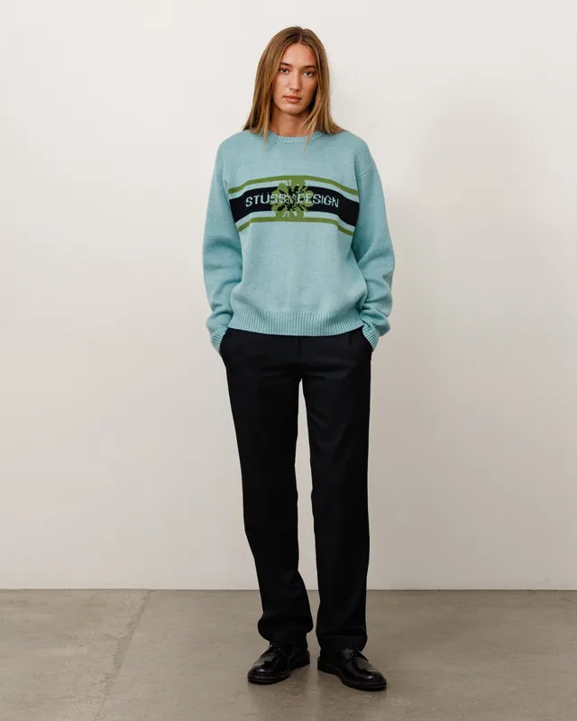 Stussy Striped Hibiscus Sweater maglione Dusty Blue jacquard