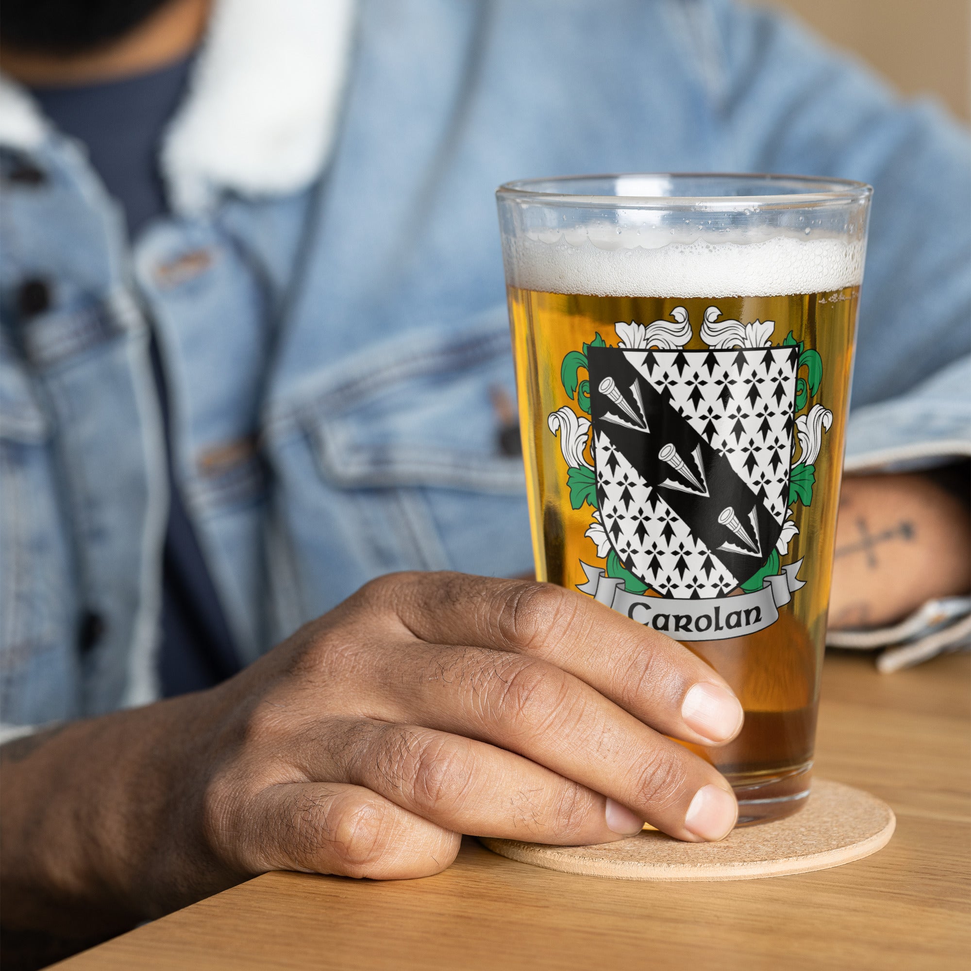 7.62 Design Carolan Bicchiere Pinta Vetro Irish Crest 16 oz