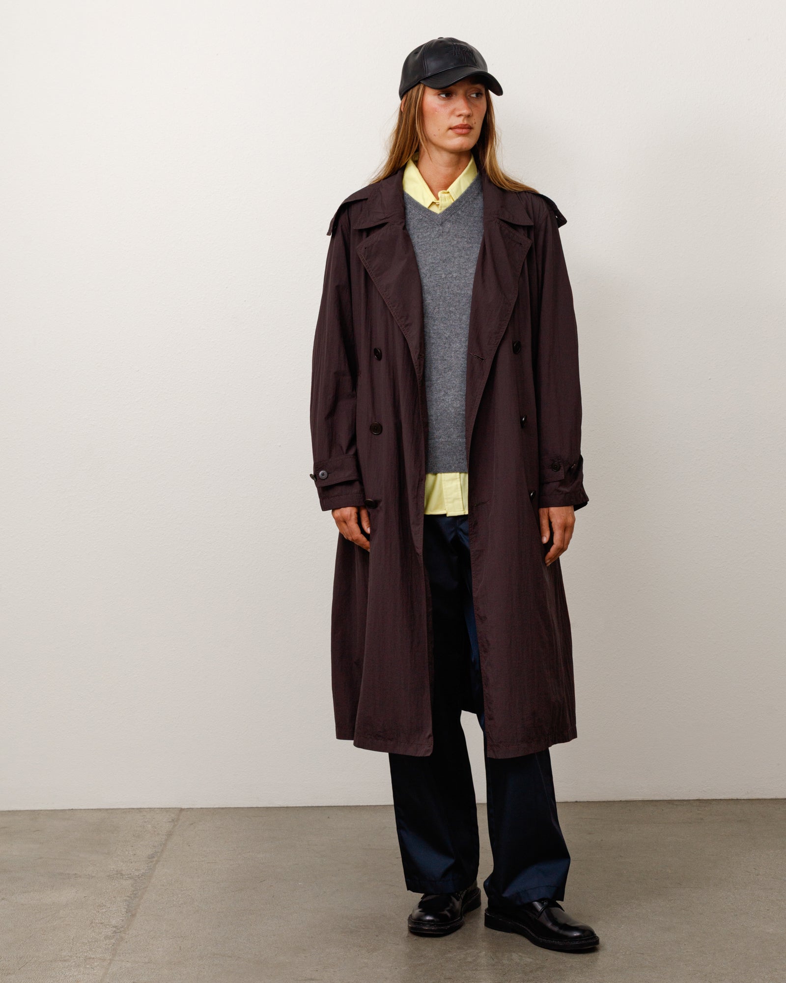 Stussy Trench Doppio Petto Giacca Brown Nylon Idrorepellente