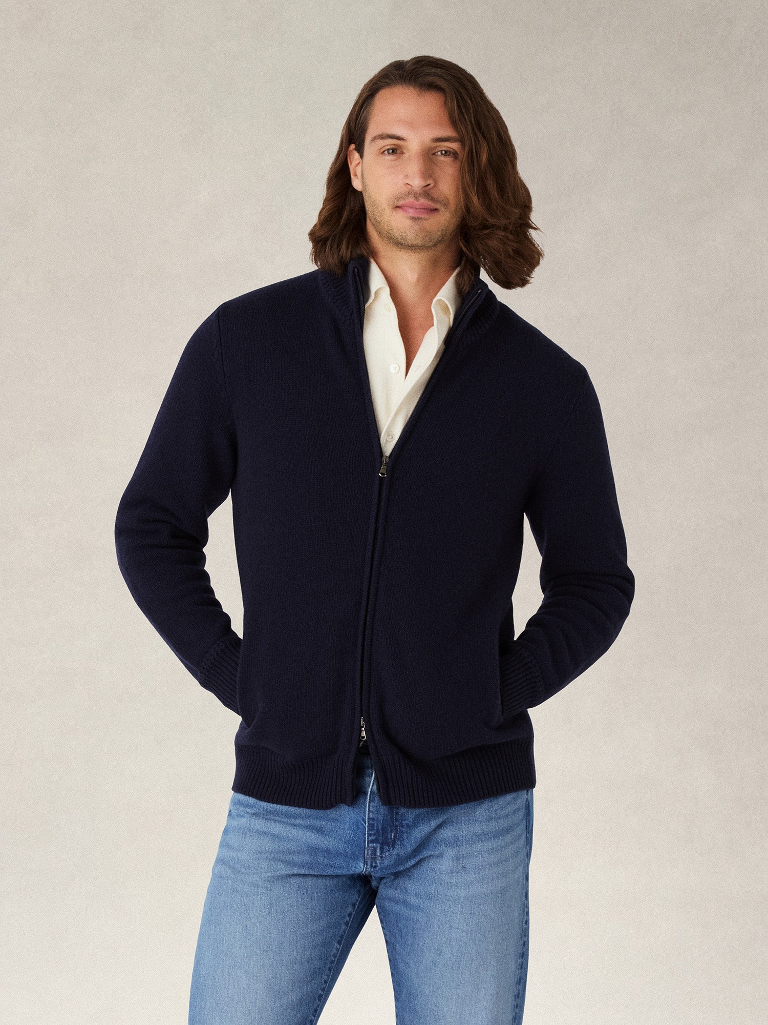 Robert Talbott Graham Full Zip maglione navy cashmere