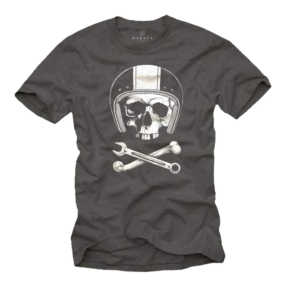 MAKAYA T-Shirt Uomo Casco Teschio Maglietta XXL 100% Cotone