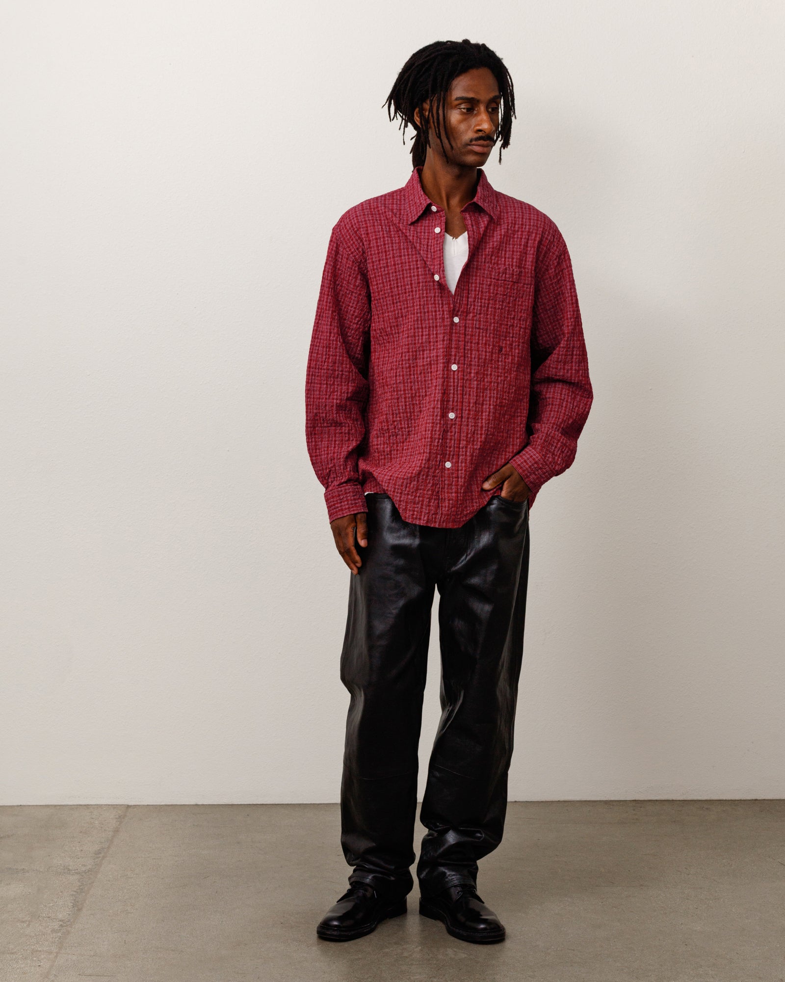 Stussy Standard Crinkle Shirt camicia Burgundy Check