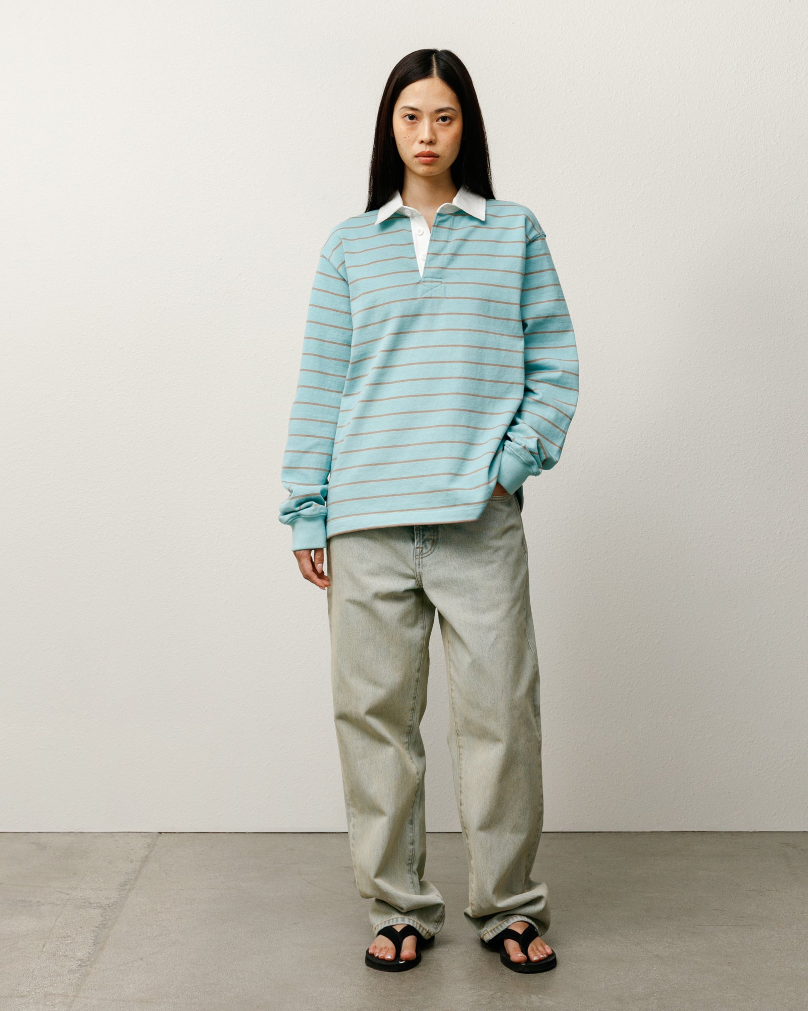 Stussy Striped Rugby Maglia Rugby Blu 100% Cotone