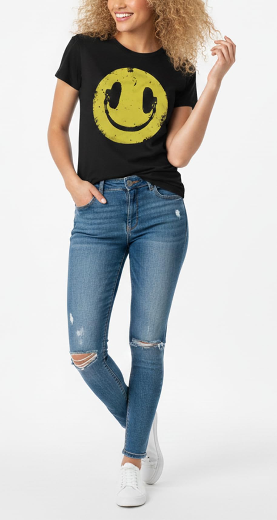 MAKAYA Smile T-Shirt Donna Nera M Cotone DJ