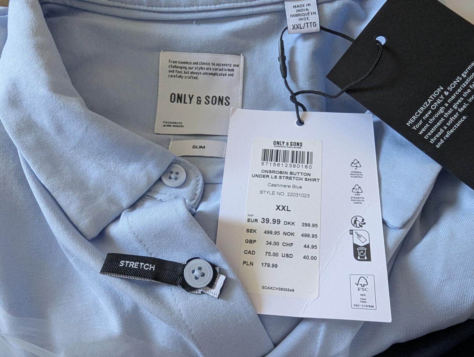 Only & Sons Onsrobin Camicia uomo M bianca manica lunga