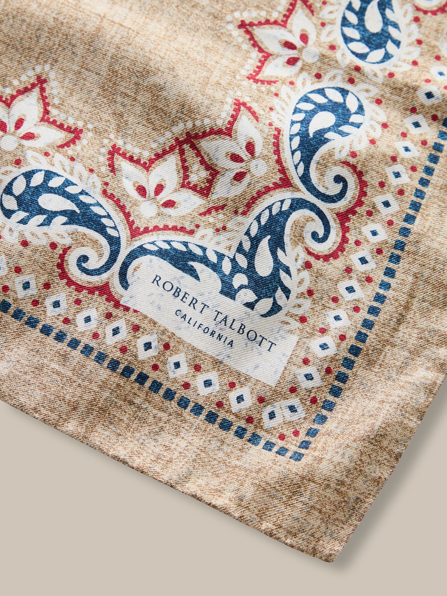 Robert Talbott Harmon Reversible Floral Foulard Tan seta