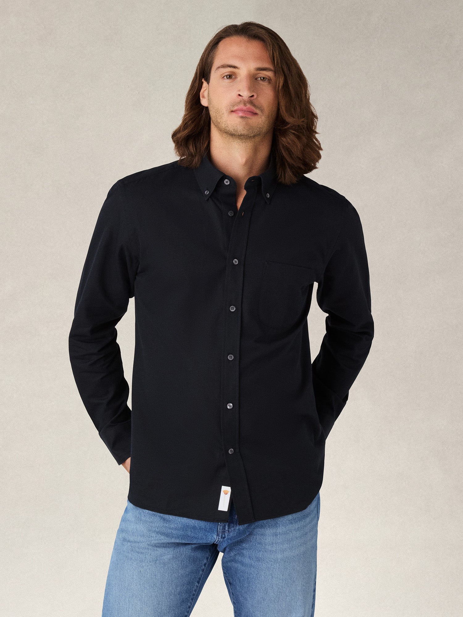 Robert Talbott Harrison Camicia Cotone Nero Piqué