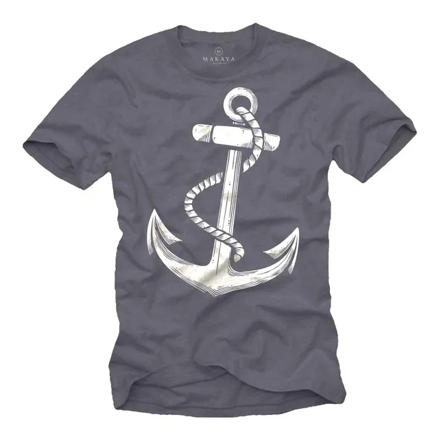 MAKAYA Anchor Barca Vela T-Shirt Uomo Cotone 185 g