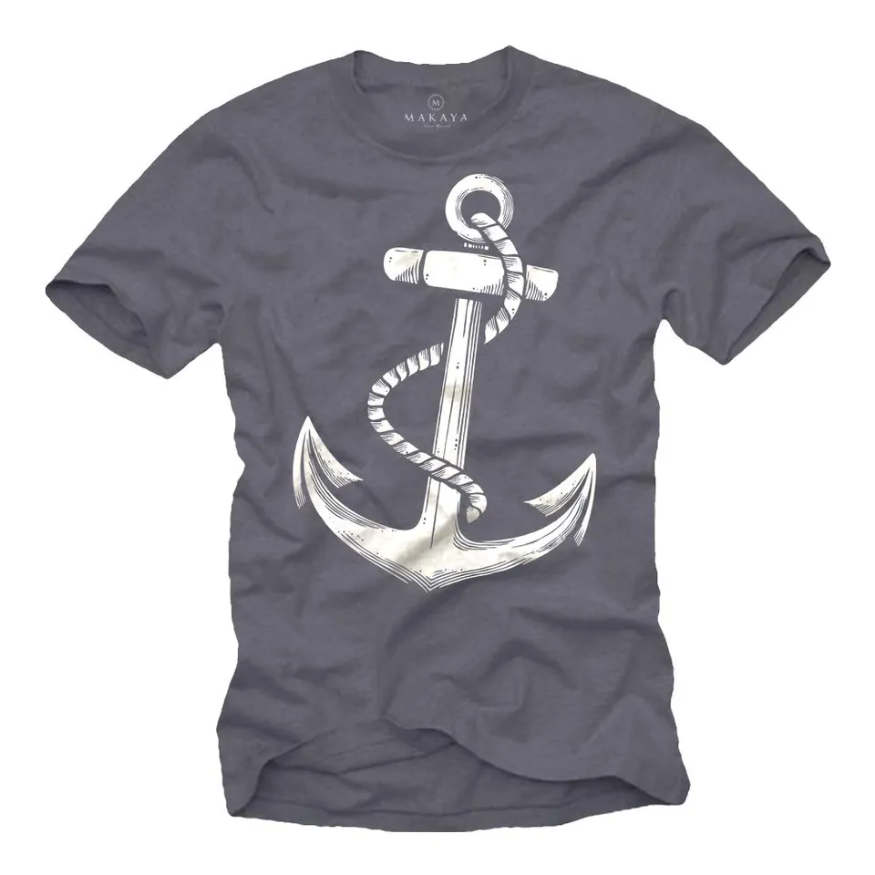 MAKAYA Anchor Barca Vela T-Shirt Uomo Cotone 185 g