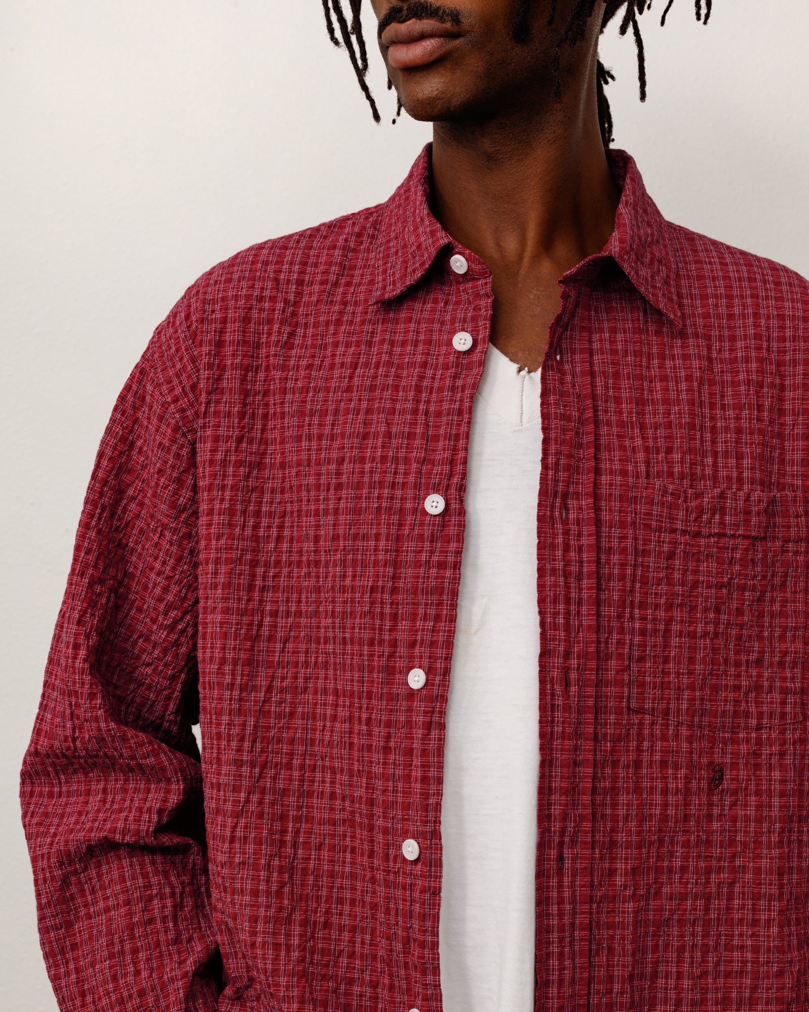 Stussy Standard Crinkle Shirt camicia Burgundy Check