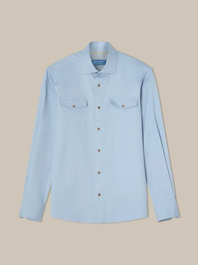 Robert Talbott McQueen camicia western cotone cashmere blu