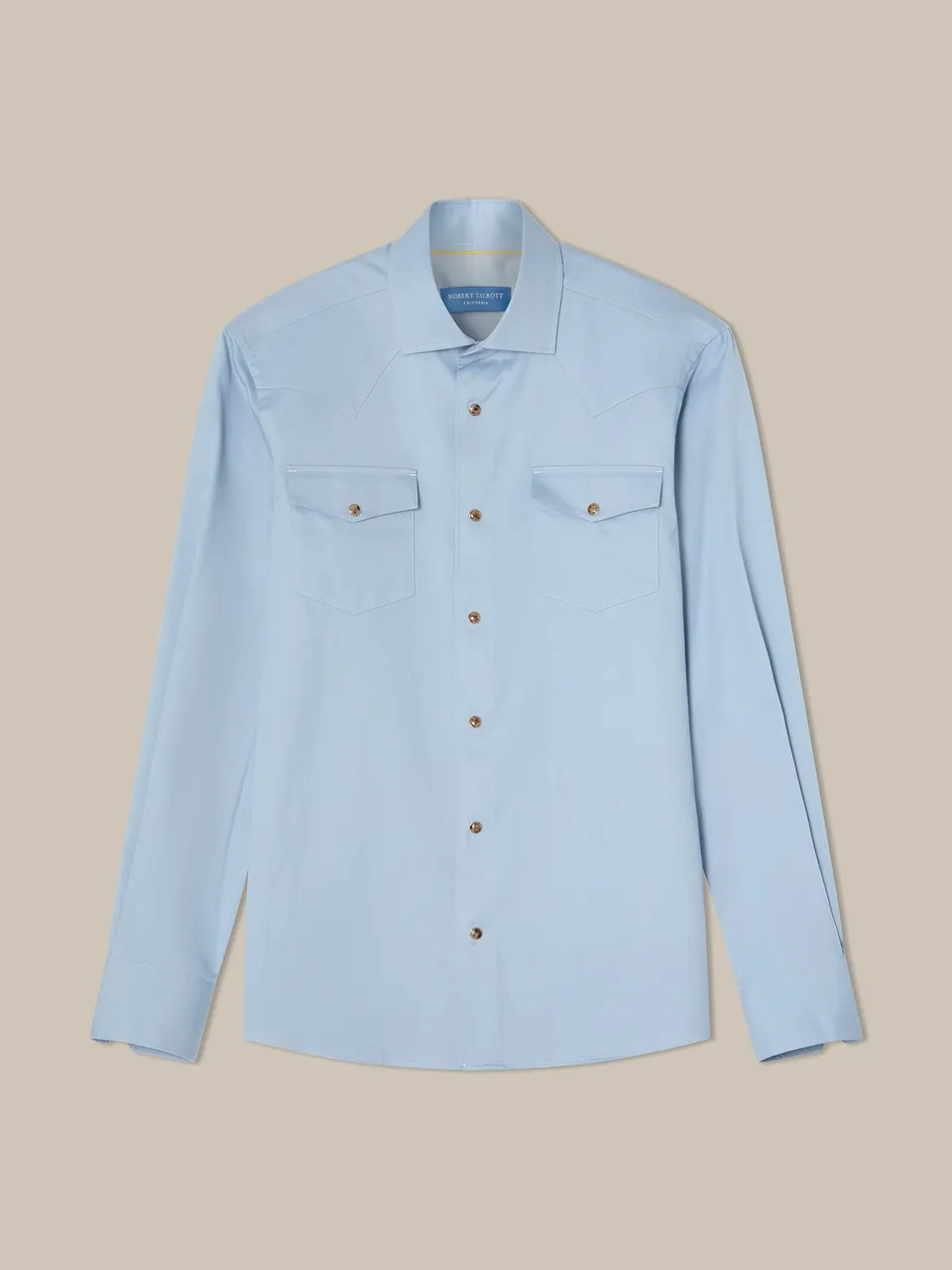 Robert Talbott McQueen camicia western cotone cashmere blu