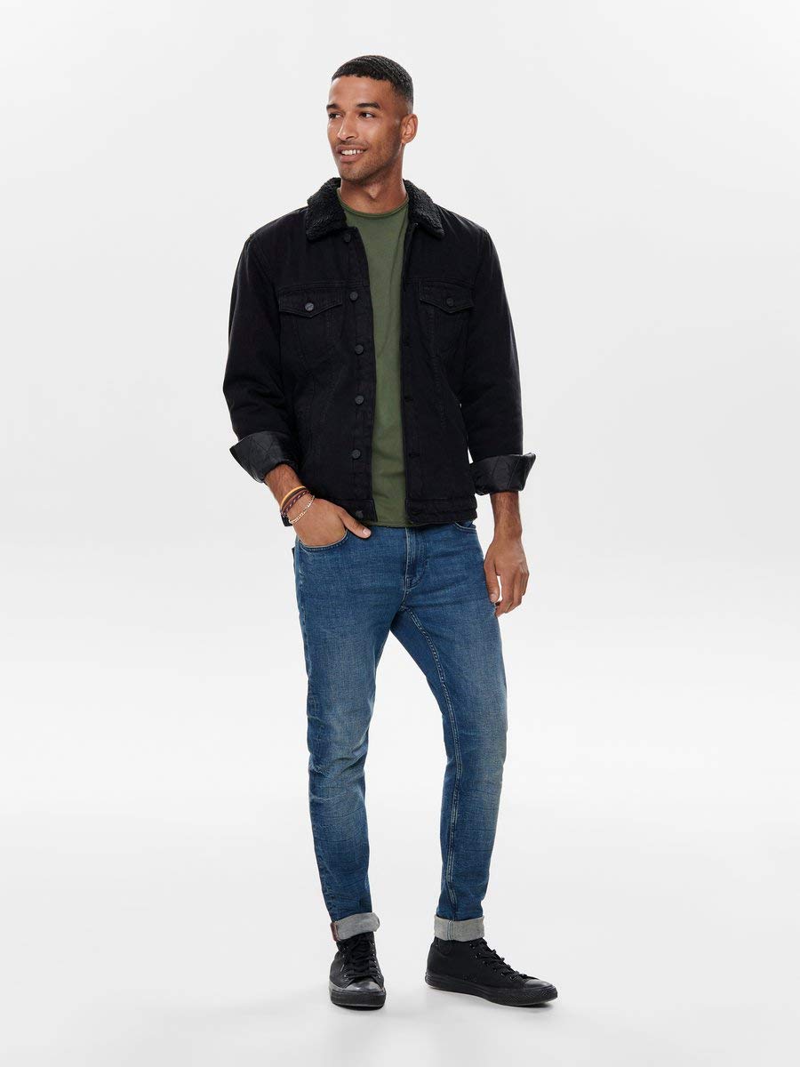 Only & Sons Giacca Jeans Uomo Nera Bottoni Tasche