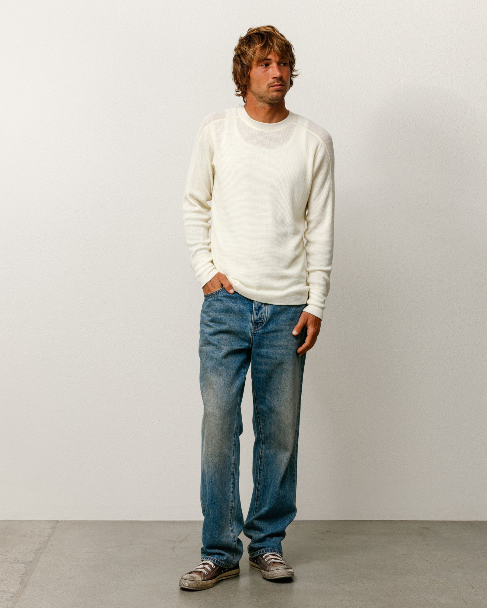 Stussy Wool Thermal maglia ecru lana