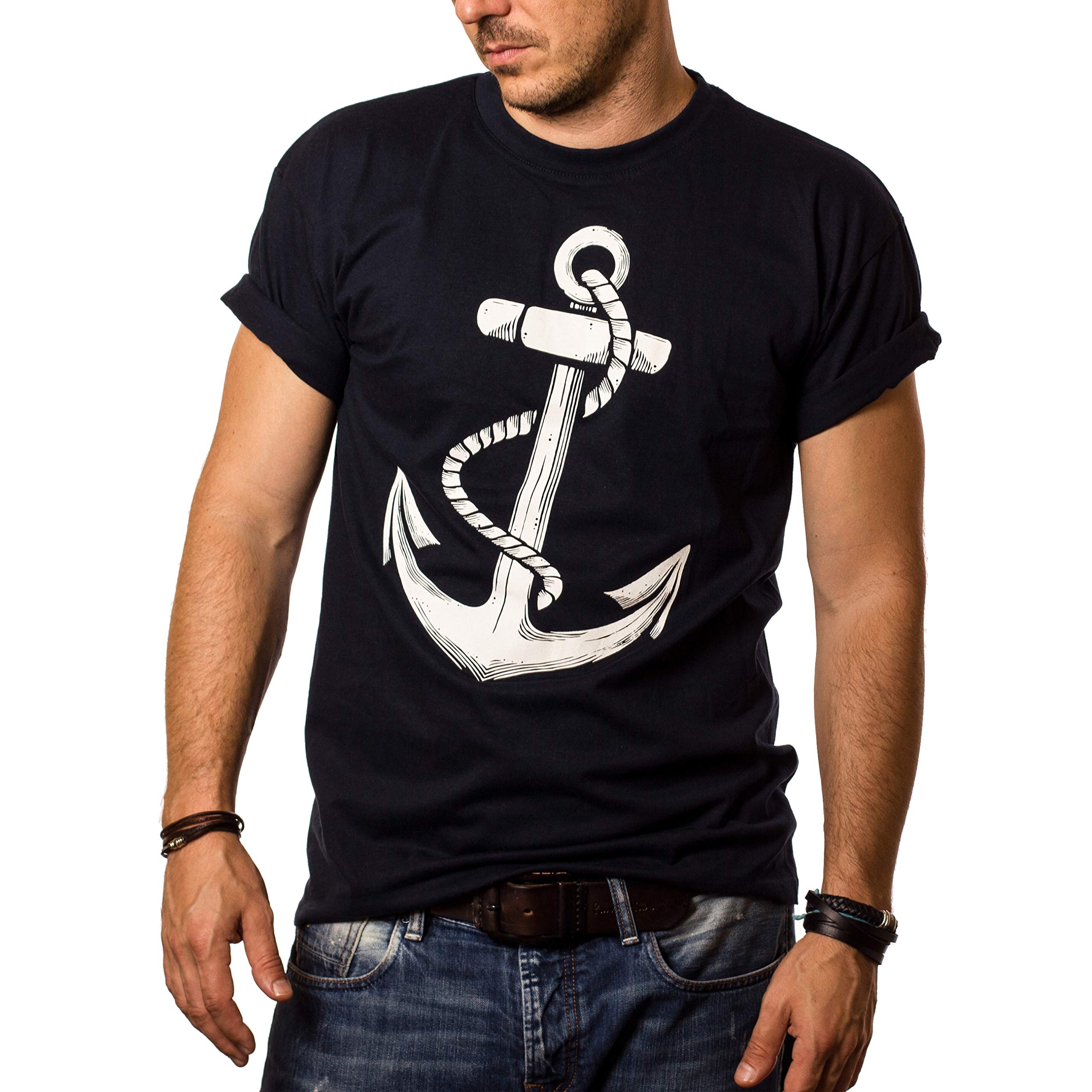 MAKAYA Anchor Barca Vela T-Shirt Uomo Cotone 185 g