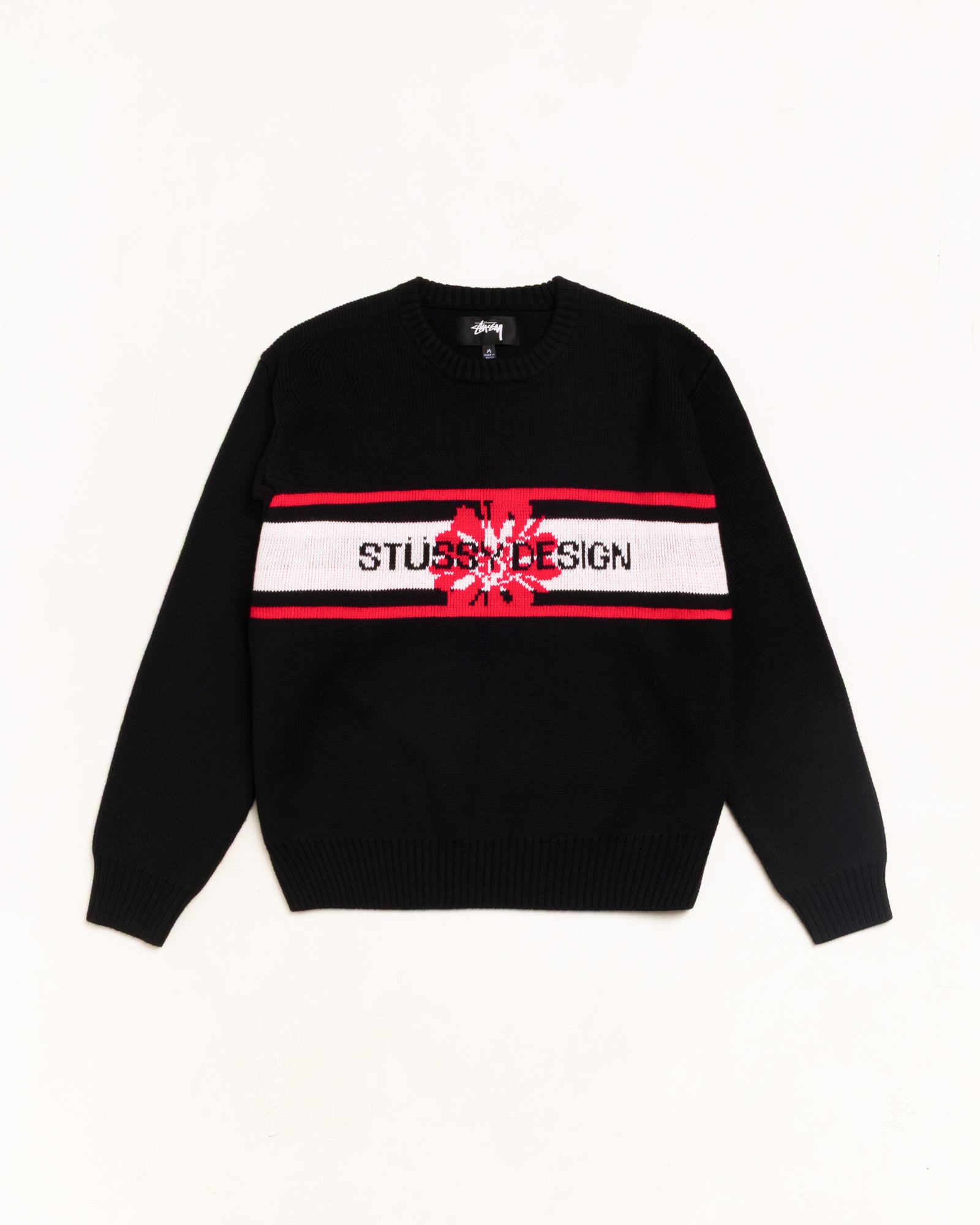 Stussy Striped Hibiscus Sweater maglione nero lana