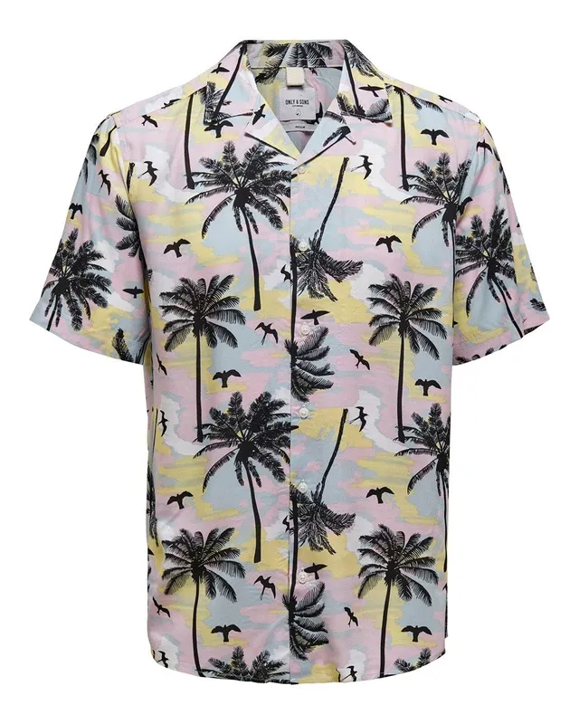 ONLY & SONS Onspalm Camicia Uomo Maniche Corte Viscosa Palme