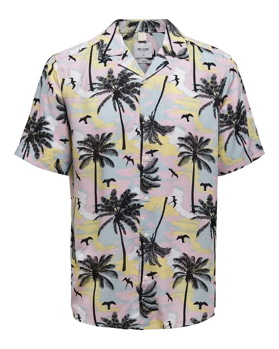 ONLY & SONS Onspalm Camicia Uomo Maniche Corte Viscosa Palme