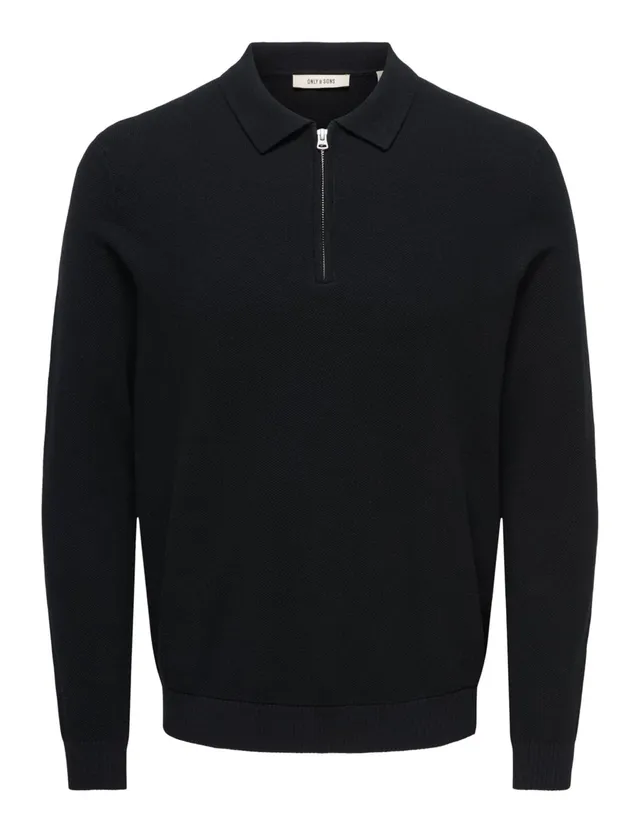 Only & Sons Onsloui Zip polo uomo nera micro knit