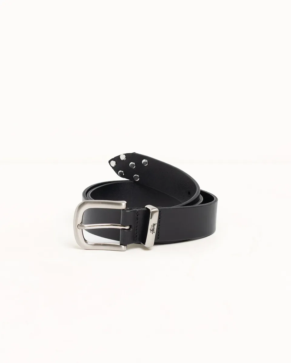 Stussy Accessories Metal S Tip cintura Black pelle 102 cm