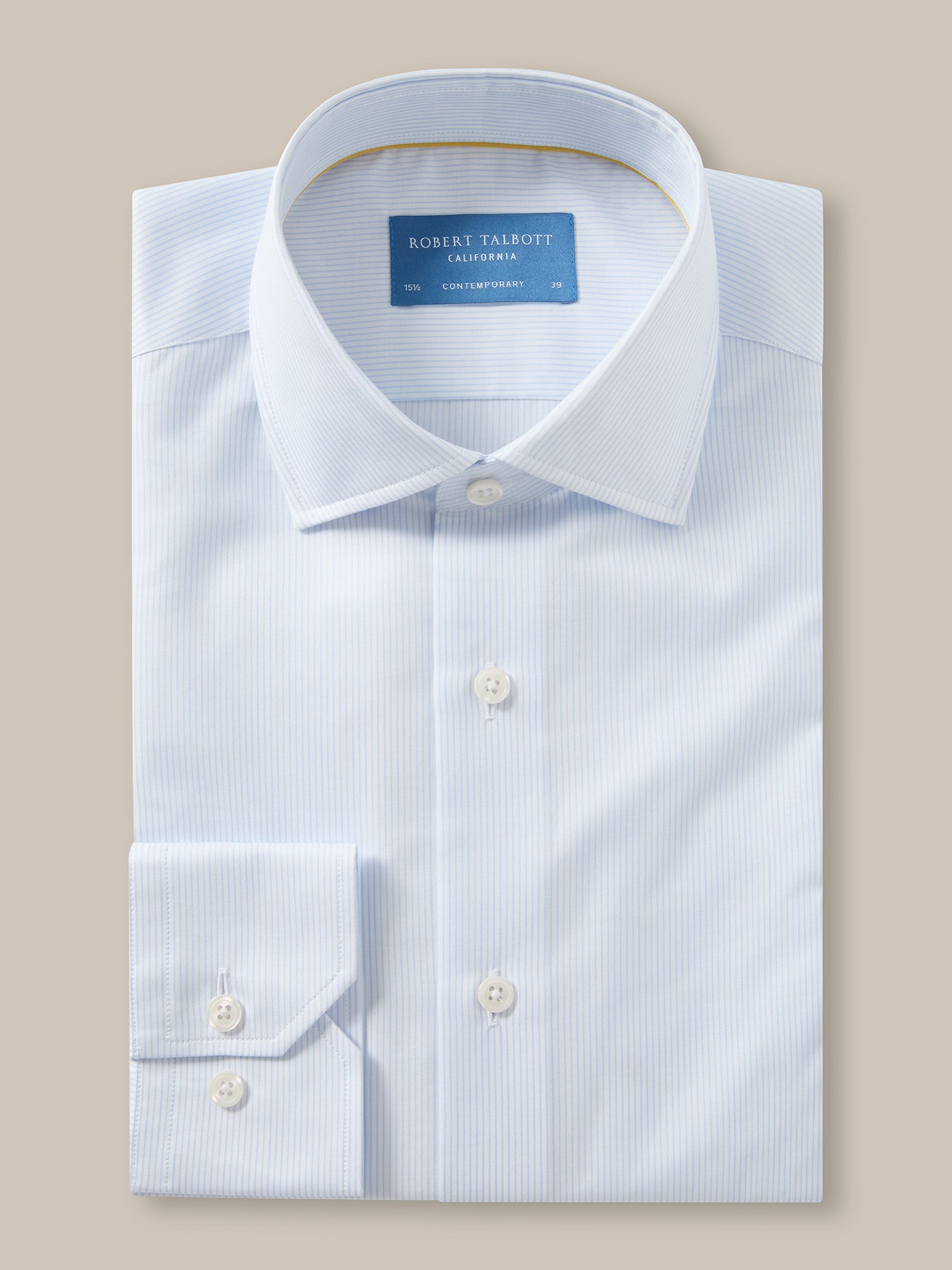 Robert Talbott Reynolds camicia cotone righe azzurre 16.5-L