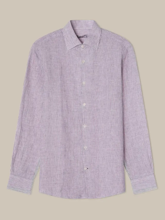 Robert Talbott Morgan camicia lino righe blu navy