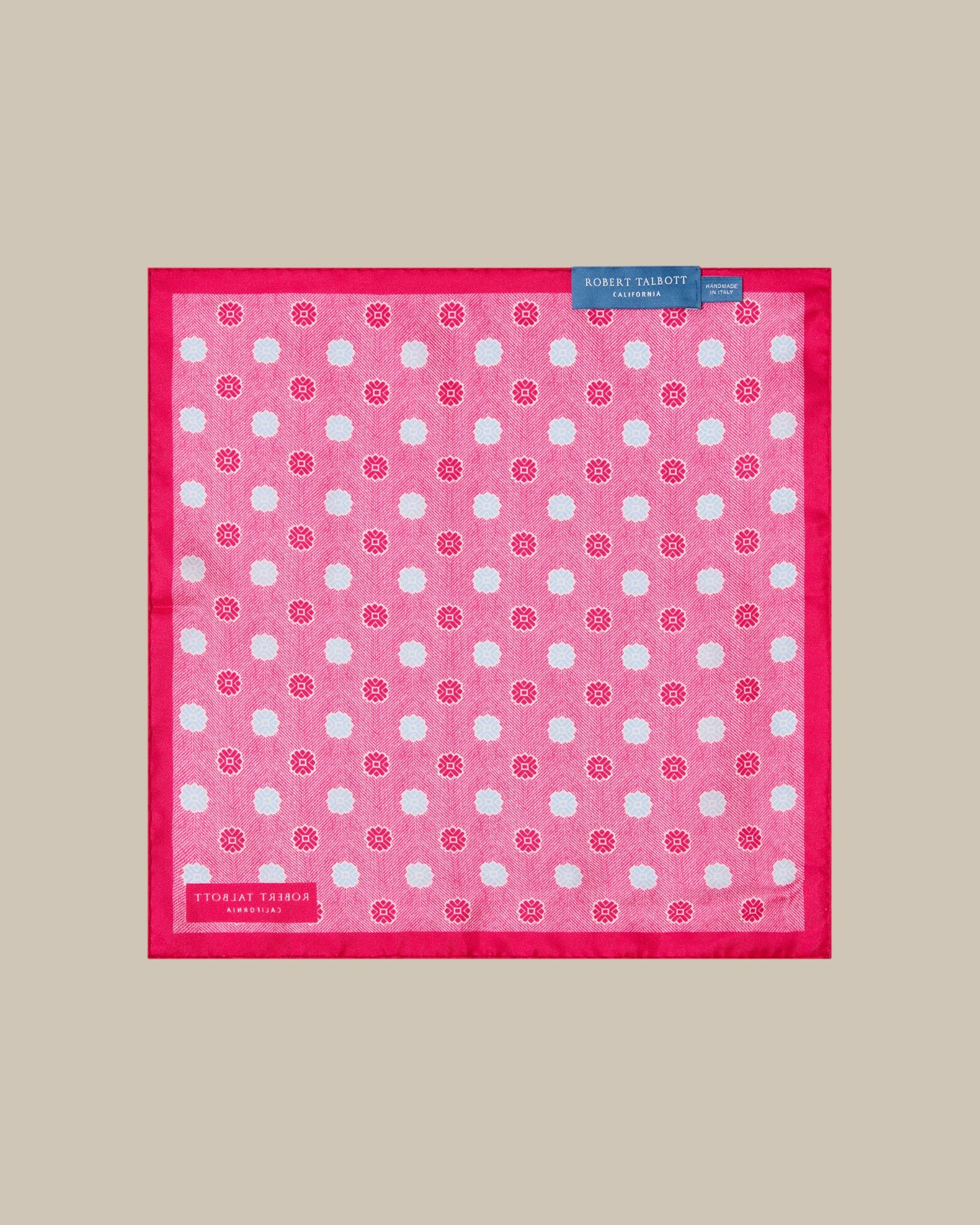 Robert Talbott York Pochette Seta Rosa Geo Herringbone