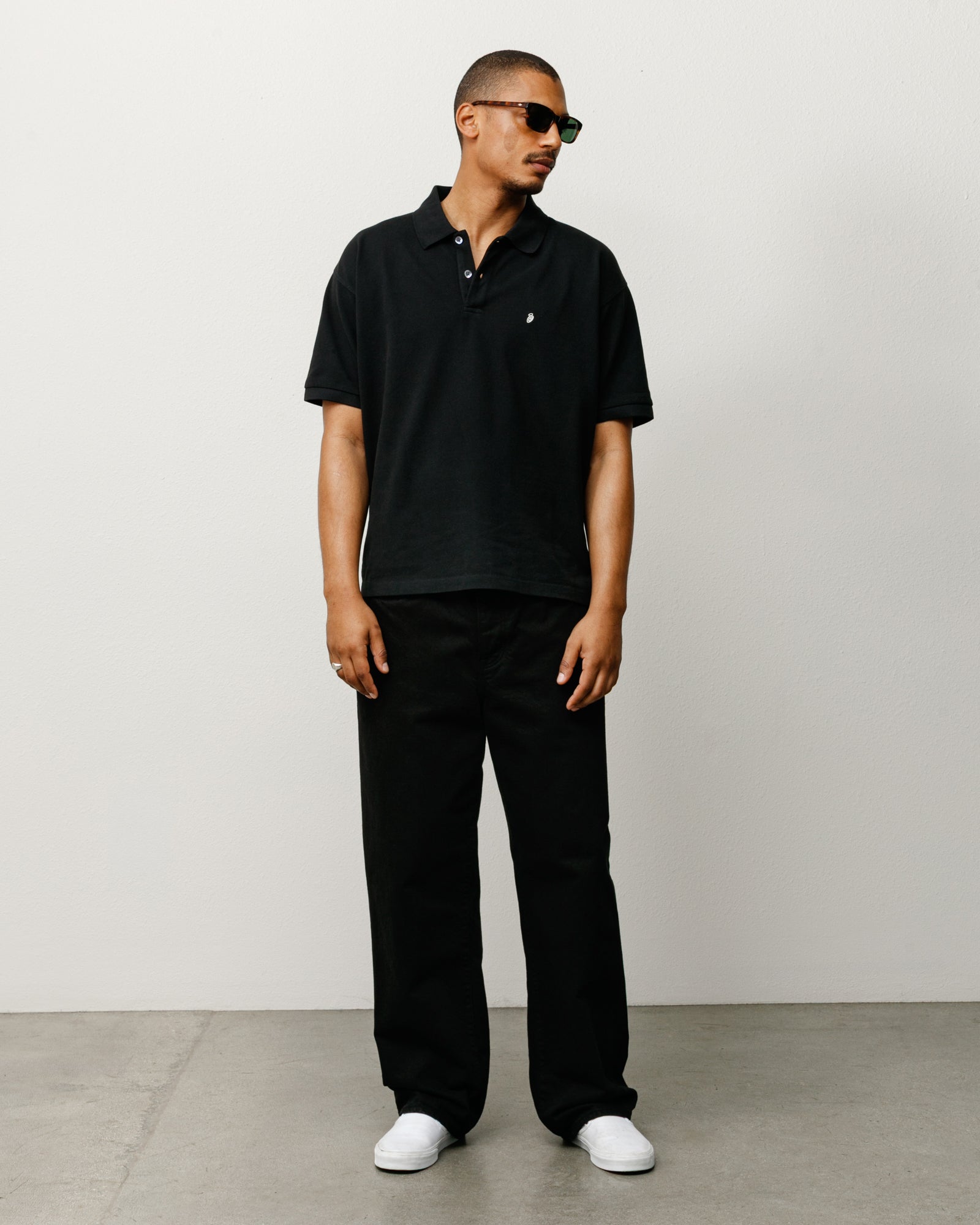 Stussy Classic Pique Polo polo cotone nero madreperla
