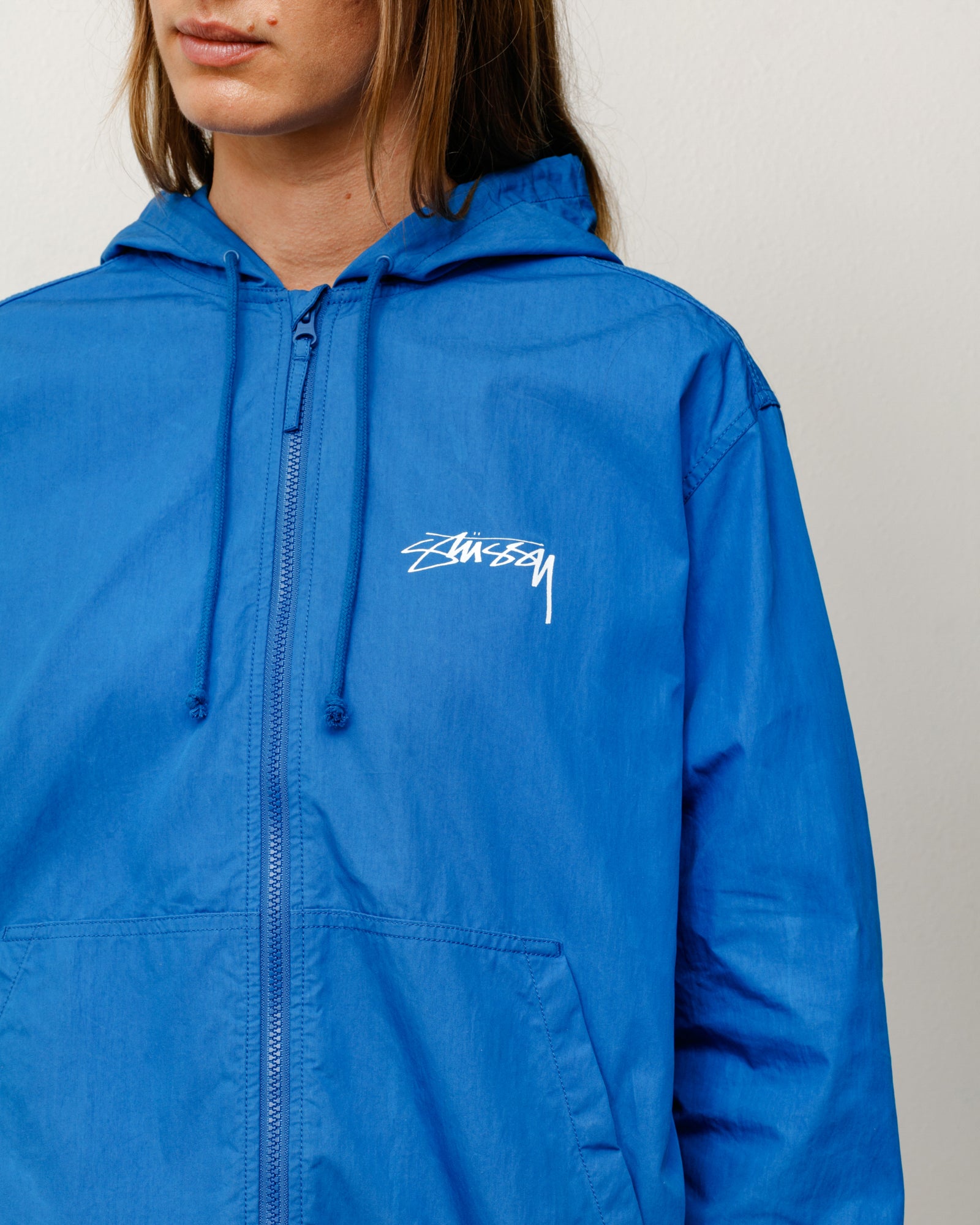Stussy Shell Cotone Cerato giacca blu cappuccio