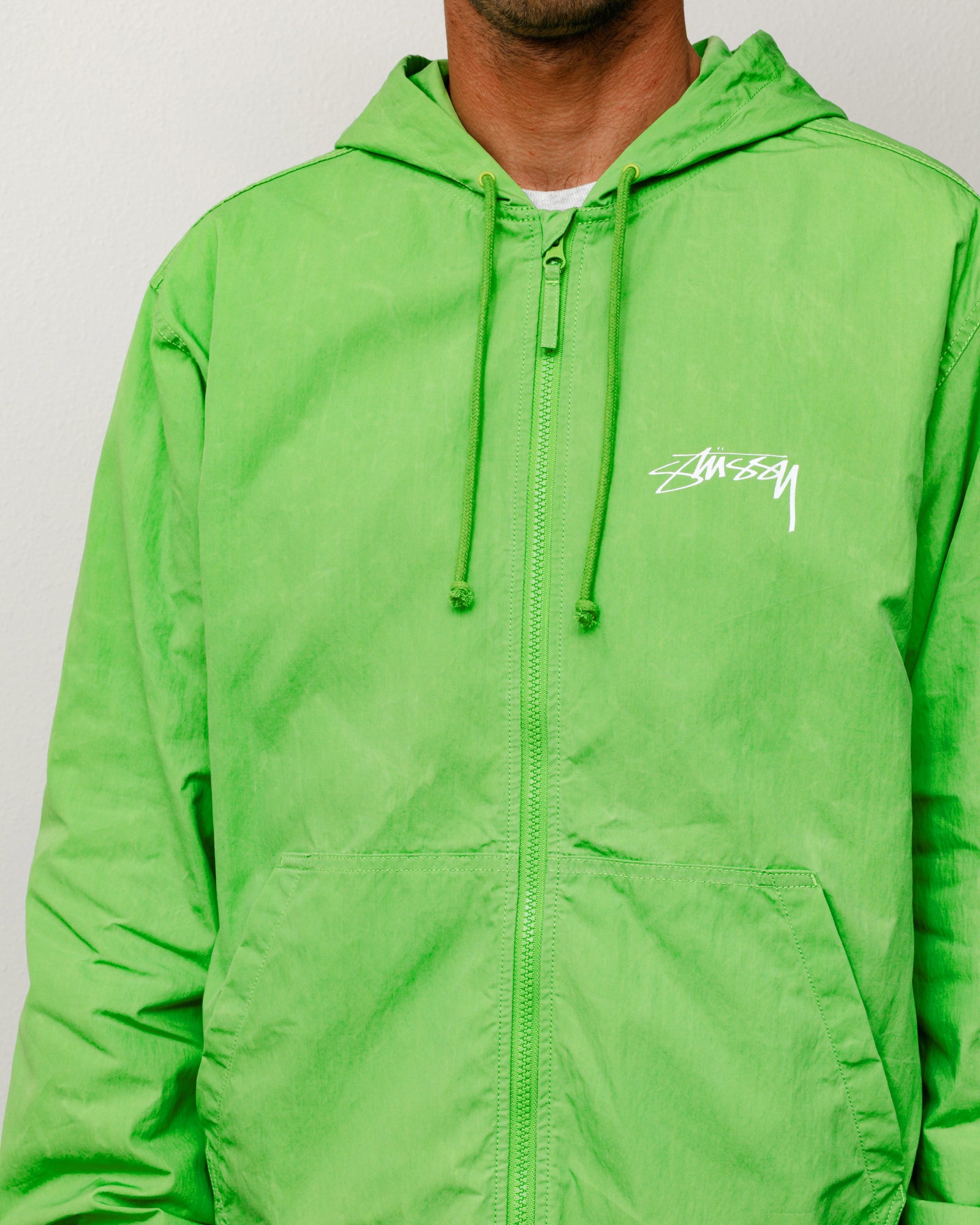 Stussy Shell giacca cotone cerato verde kiwi uomo