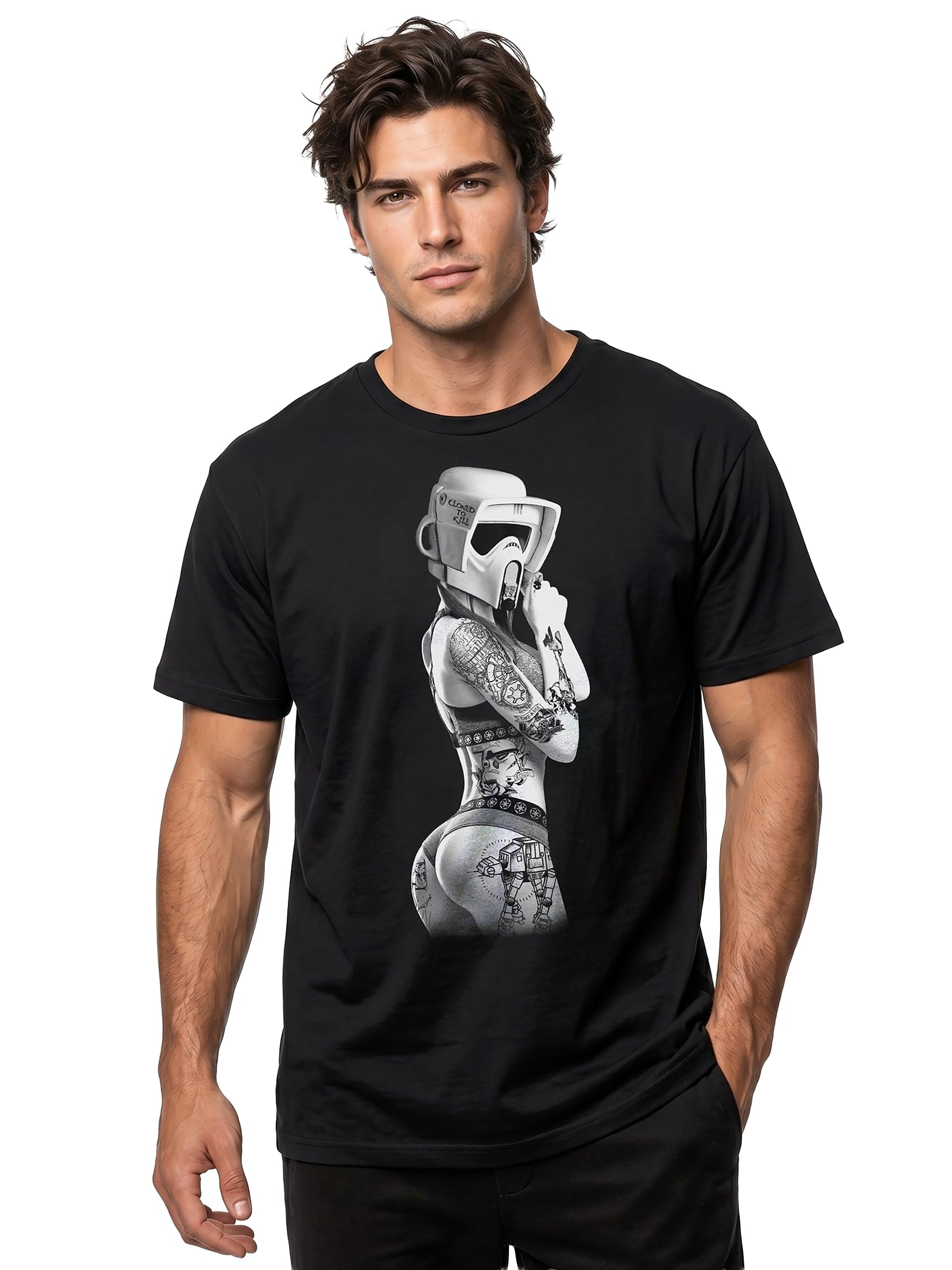 MAKAYA Stormtrooper Tattoo T-Shirt Uomo Nero Cotone