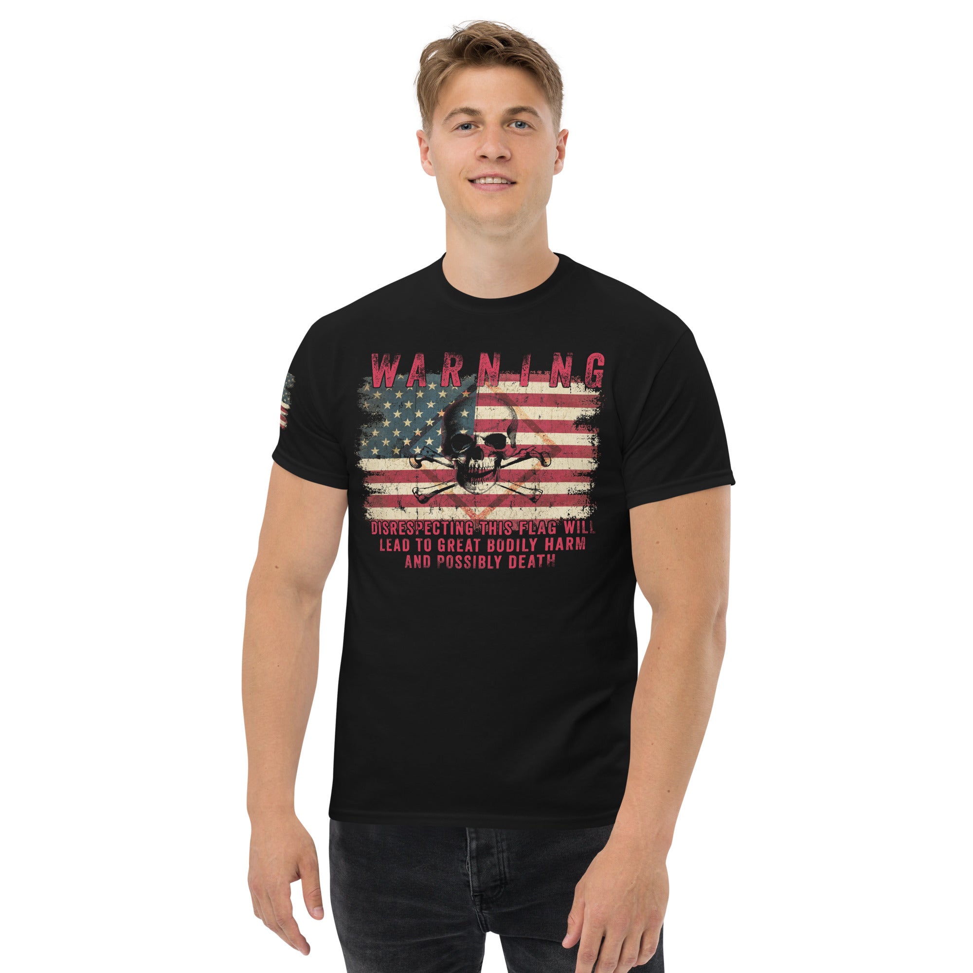 7.62 Design US Flag Warning T-Shirt uomo nera cotone taglia L