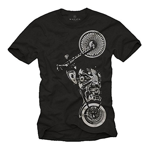 MAKAYA Abbigliamento Moto T-Shirt Uomo Nero 100% Cotone