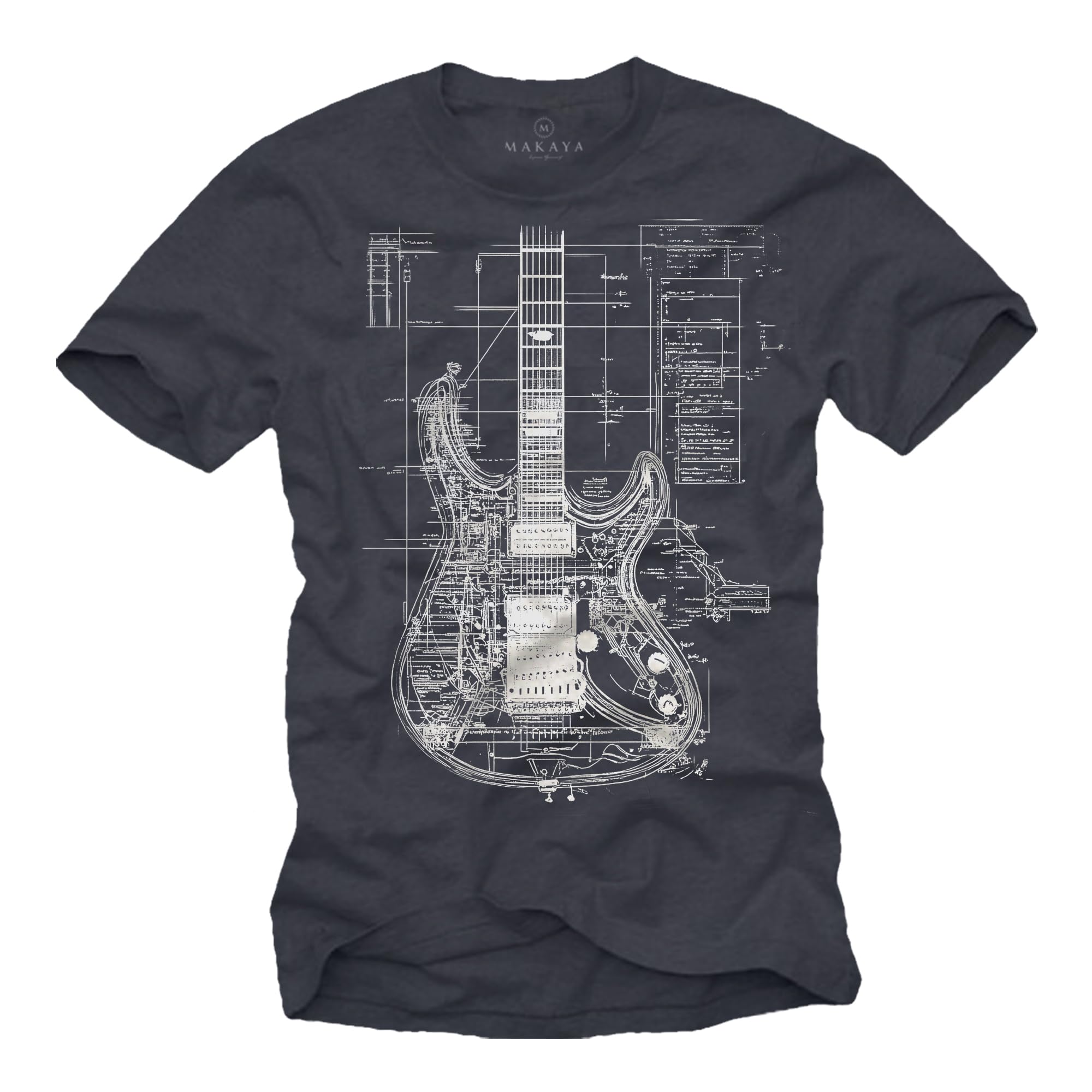 MAKAYA T-Shirt Uomo Chitarra Maglietta Nera XL 100% Cotone