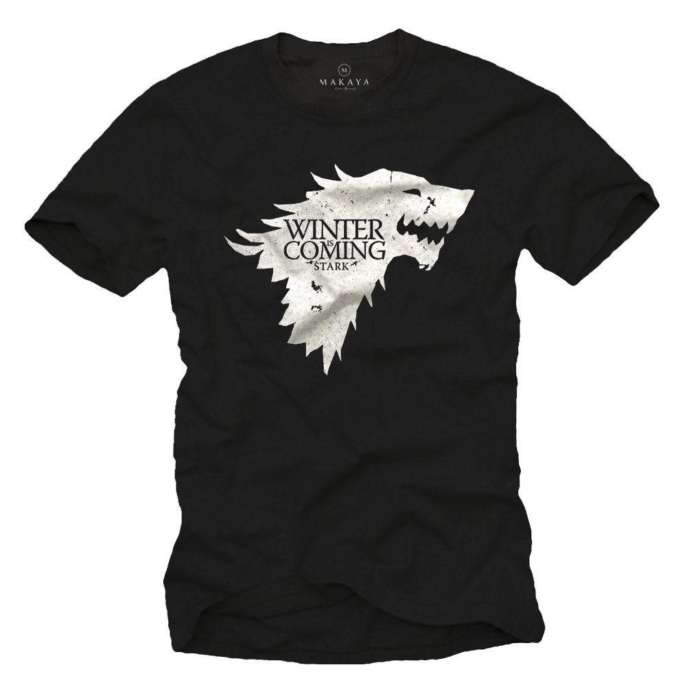 Makaya Winter is Coming Stark T-Shirt Uomo Nero 100% Cotone