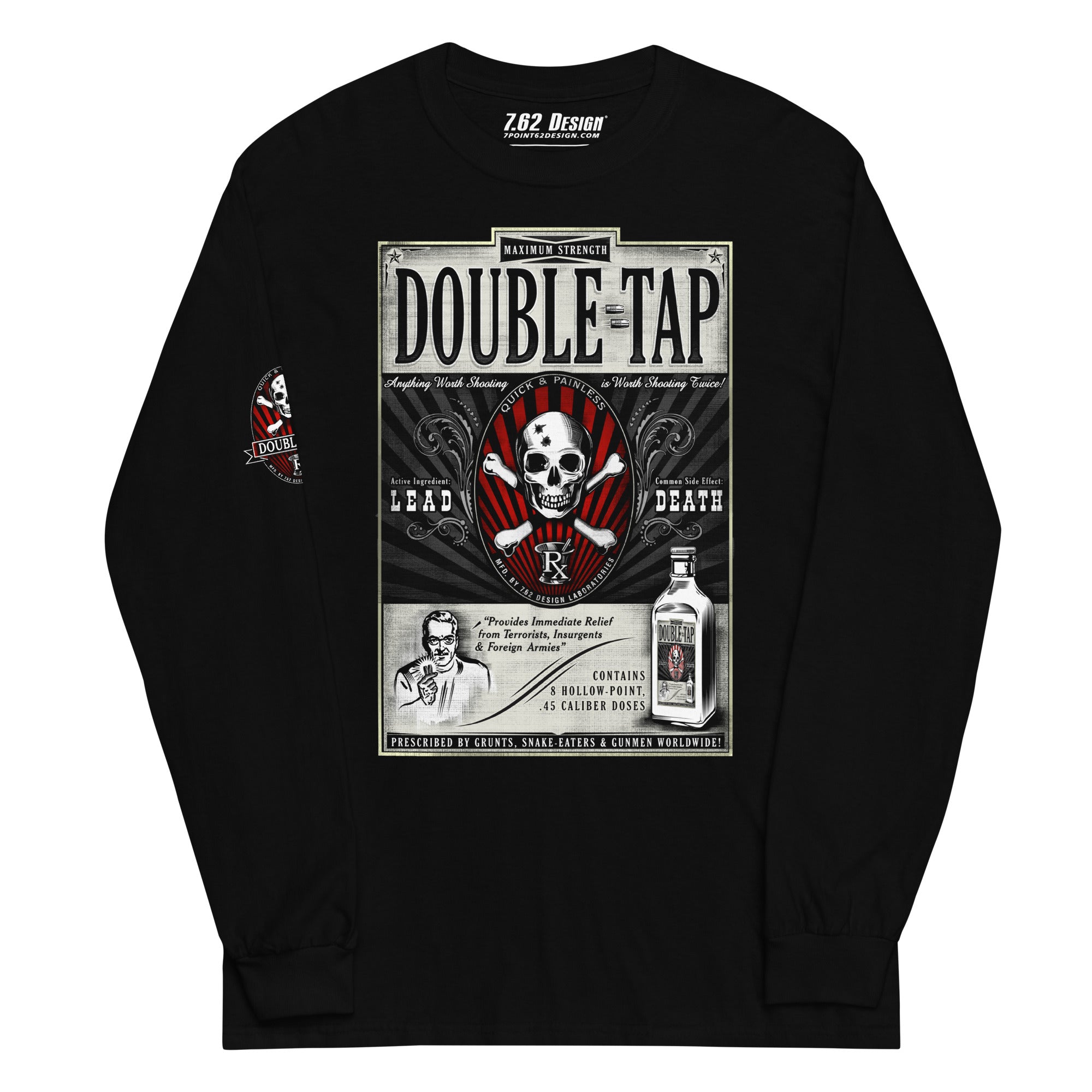 7.62 Design T-Shirts Double Tap maglia manica lunga nera cotone