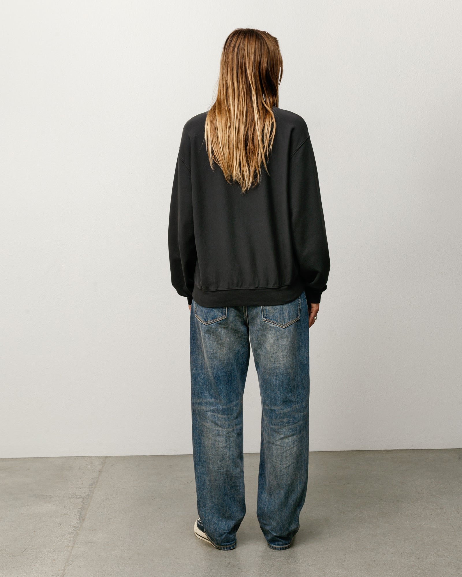 Stussy Lightweight Terry Crew felpa nera cotone