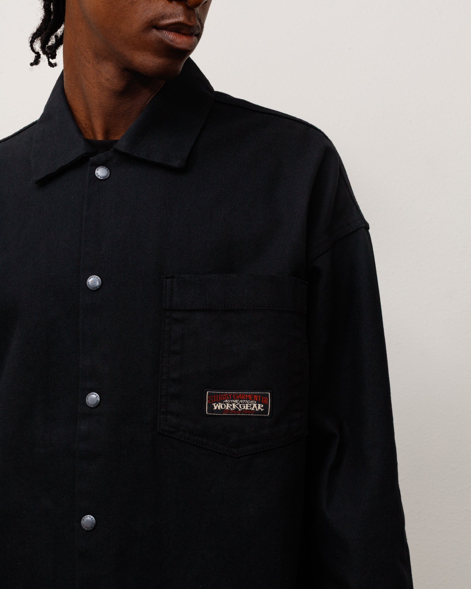 Stussy Canvas Work camicia nera overshirt cotone