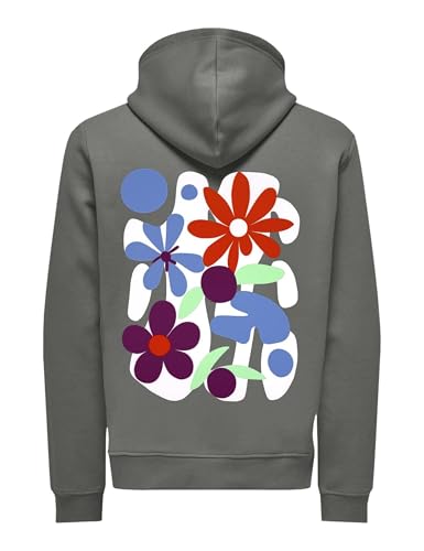 ONLY & SONS Onsflower Felpa Cappuccio M Grigio Cotone