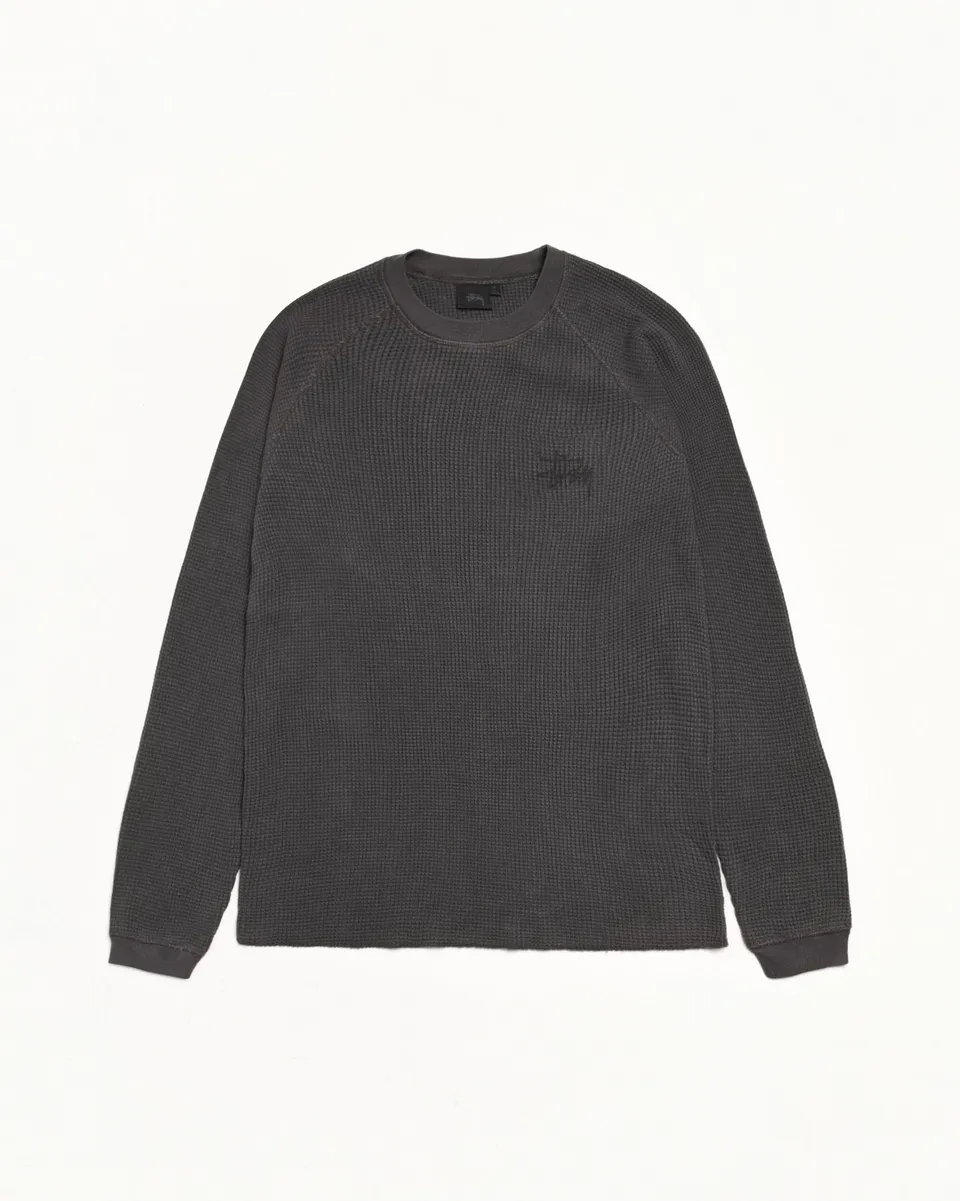 Stussy Basic Stussy Thermal maglia nera waffle 100% cotone