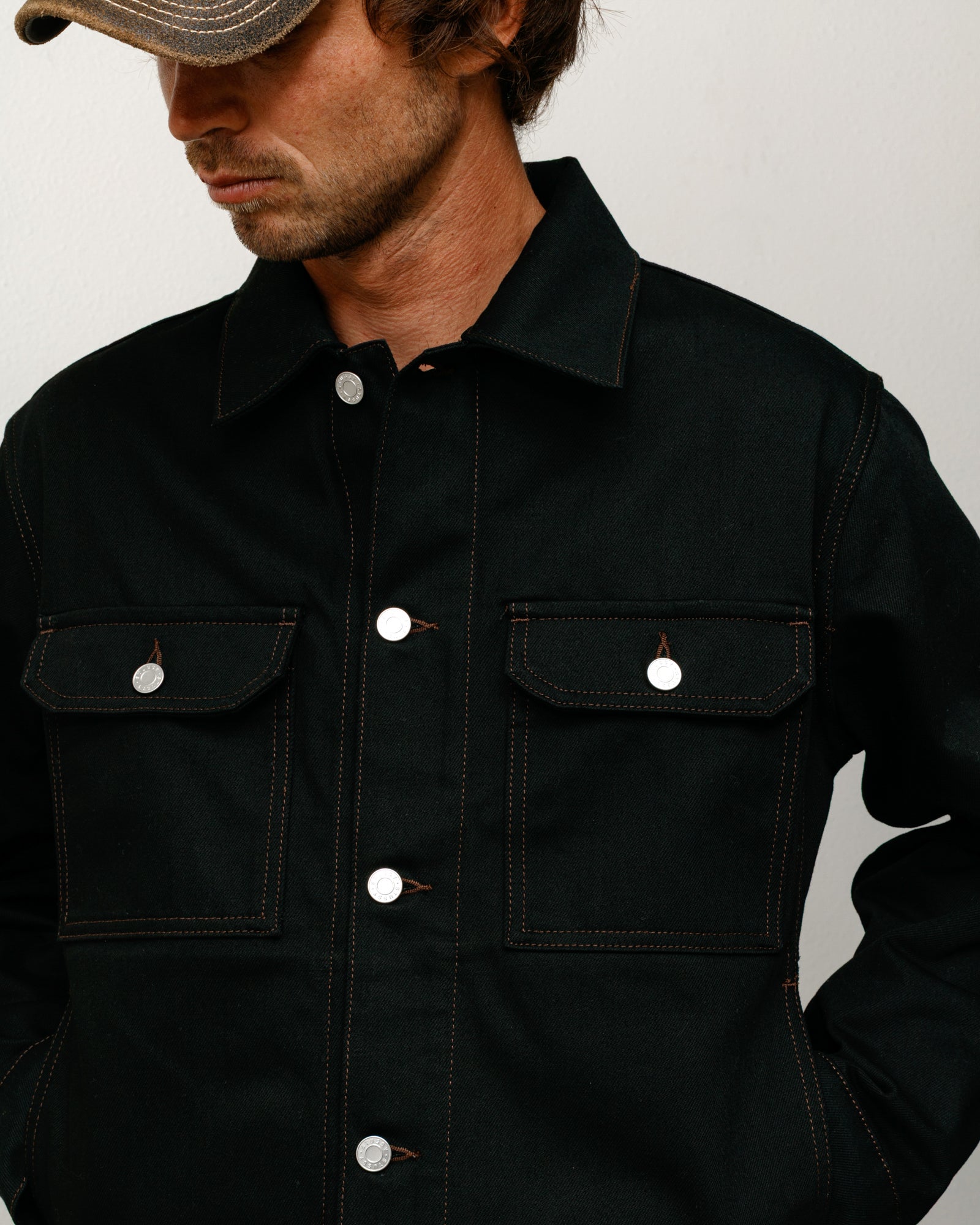 Stussy Denim Trucker Jacket giacca denim nero cuciture 100% cotone