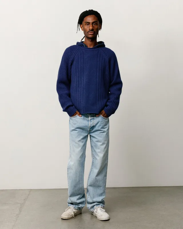 Stussy Merino Roll Neck Maglione Blue Lana Merino