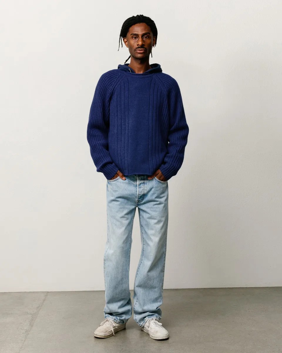 Stussy Merino Roll Neck Maglione Blue Lana Merino