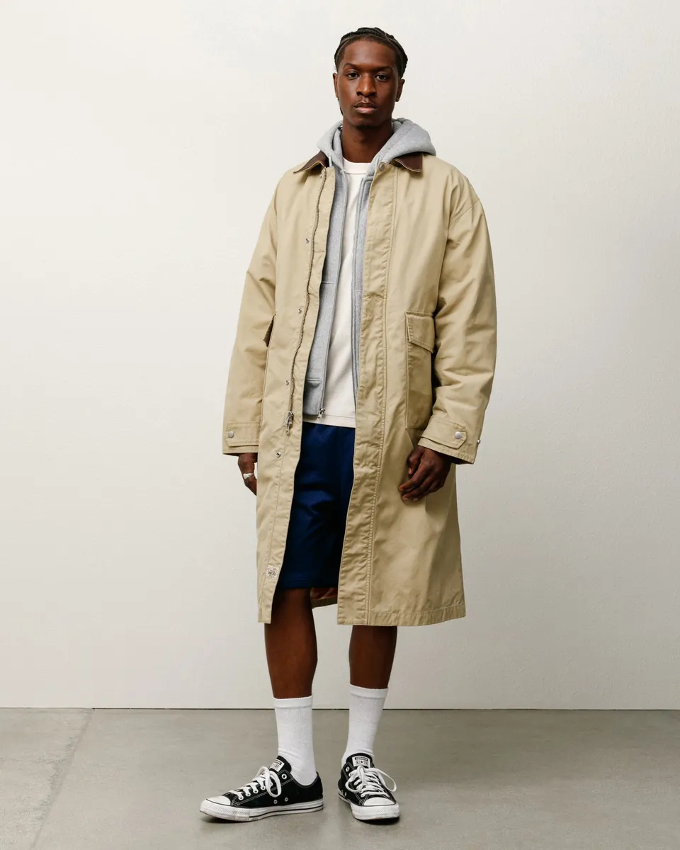 Stussy Duster Coat spolverino kaki 100% cotone
