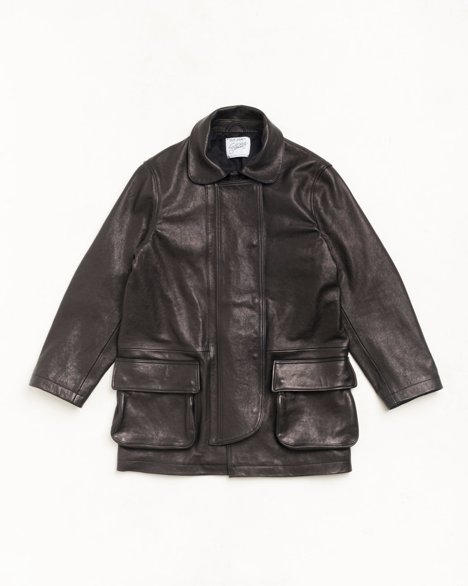 Stussy Outerwear Leather Fireman Jacket giacca pelle nera 100% pelle