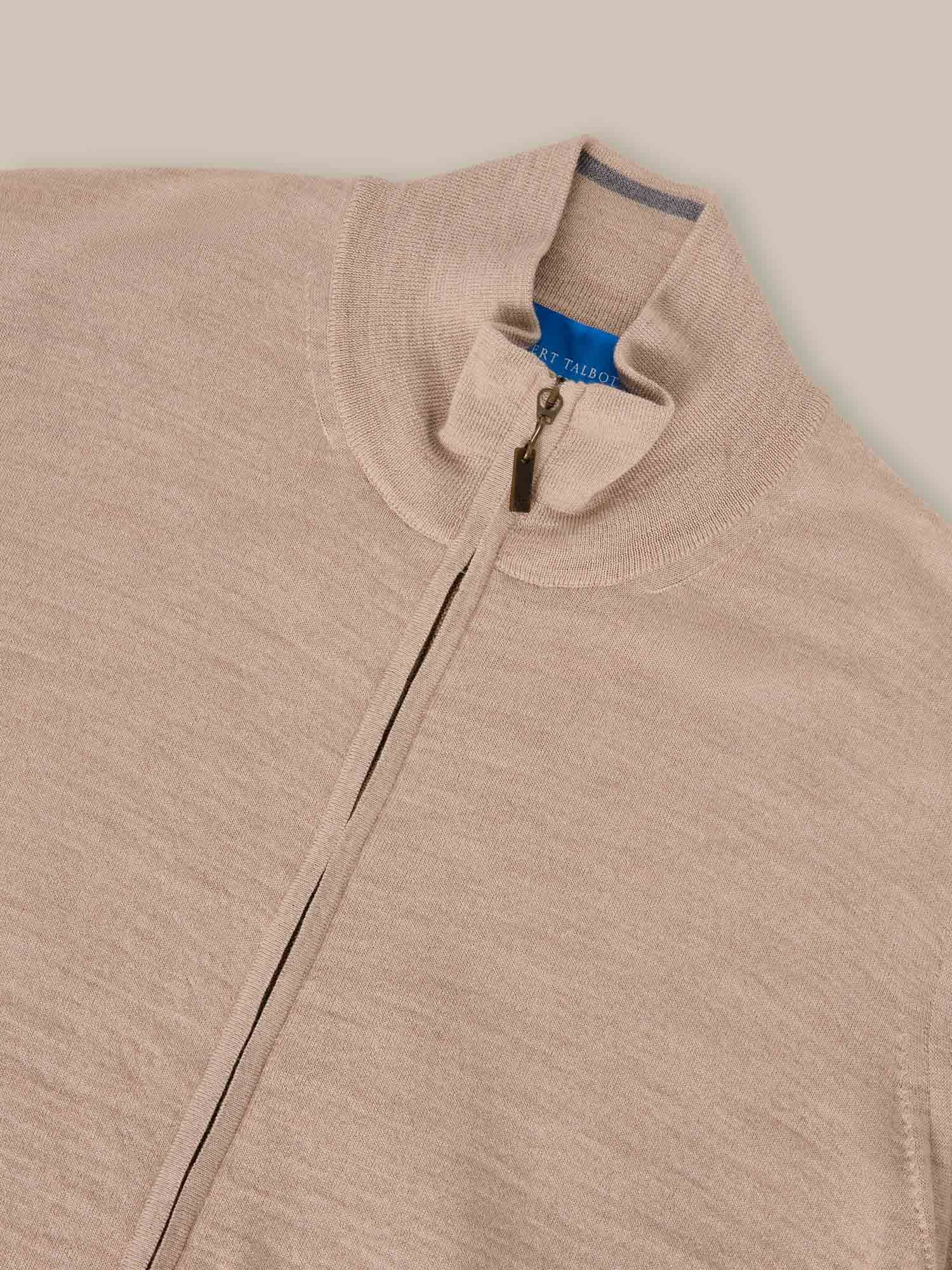 Robert Talbott Dalton maglione full zip merino flax