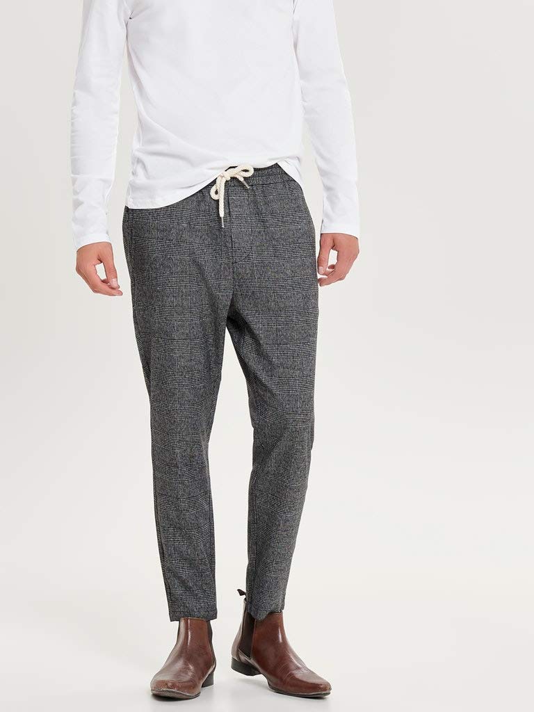 ONLY & SONS Pantaloni Uomo a Quadri Loose Fit Coulisse