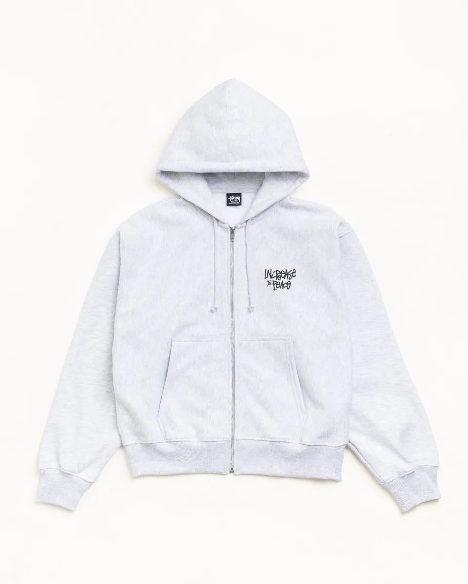 Stussy Peace Increased Zip Hoodie felpa grigia 430gsm