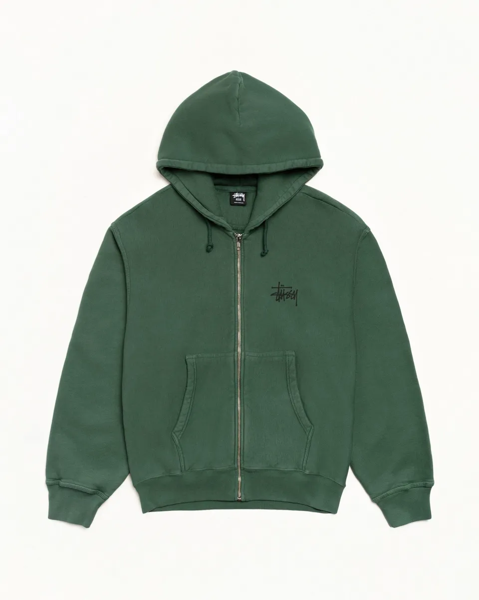 Stussy Basic Zip Hoodie felpa zip pine cotone 430gsm