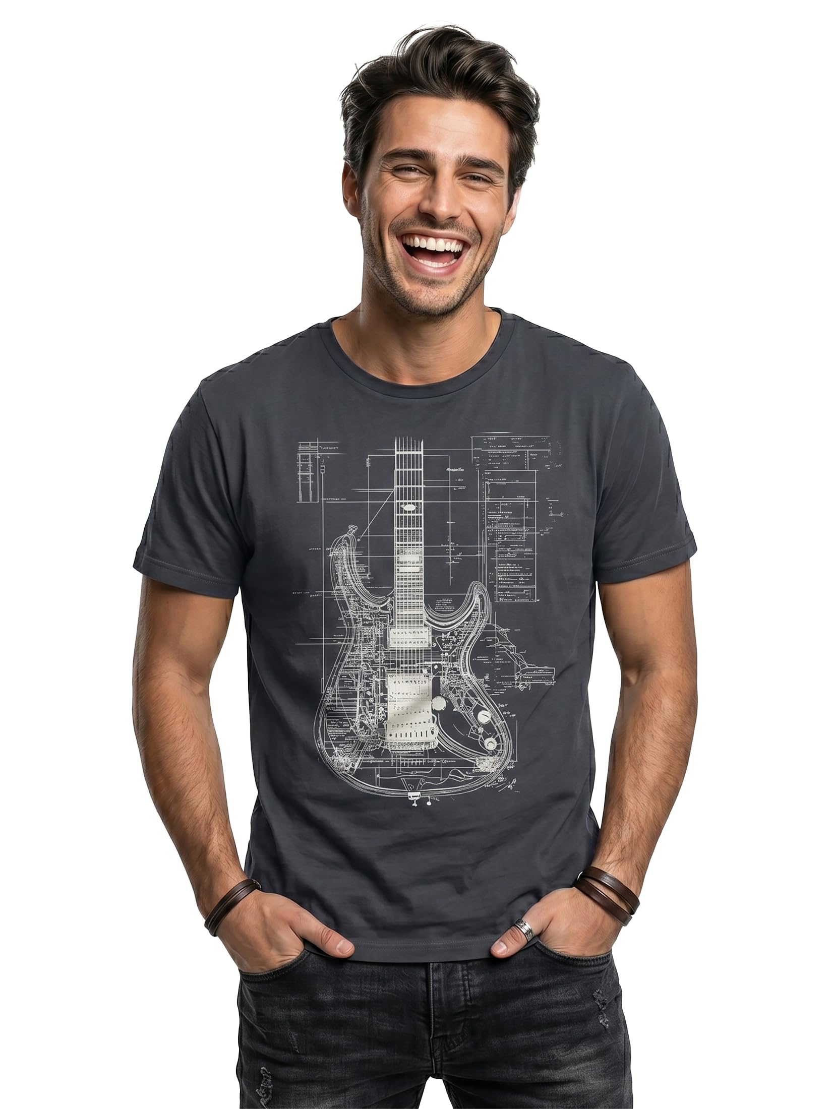 MAKAYA T-Shirt Uomo Chitarra Maglietta Nera XL 100% Cotone
